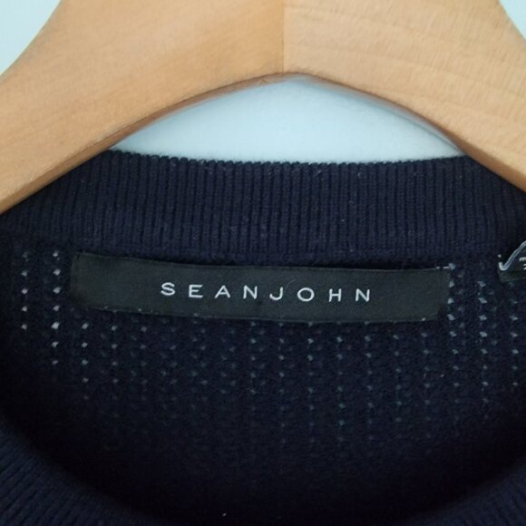 Sean John Short Sleeve Sweater Pullover Colorblock Black Knit Mens Size XL - Picture 2 of 6